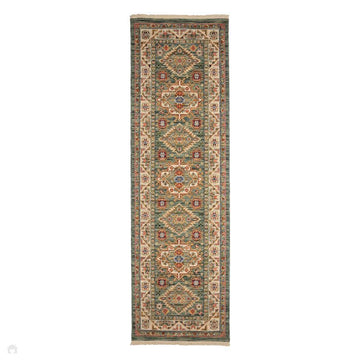 Nomad Vintage Traditional Persian Geometric Medallion Floral Border Low-Profile Wool Blend Loop Pile Green/Multicolour Runner-Melrose-Rug Love - The Most Loved Rug Store